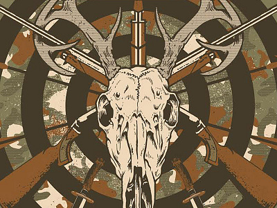 Hunters poster preview camo deer hunting illustration skull