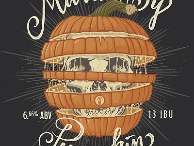 Indiana City Beer Brand - Murder By Pumpkin beer bourbon brewing brush design fall halloween illustration lettering pumpkin script skull