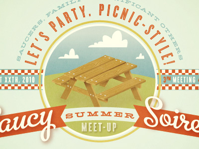 Company Picnic color illustration summer type vintage