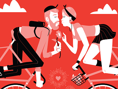 Art Crank Poster - "Endo-Kiss" art crank artcrank bikes cycling fireworks flower illustration poster relationship romance screen print valentines