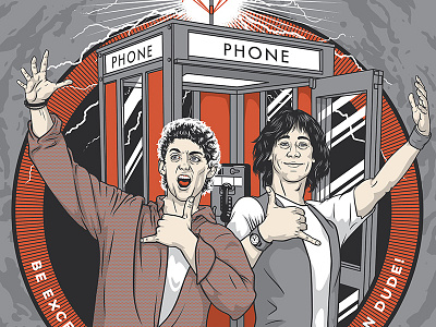 Bill & Ted's Excellent Adventure bill ted illustration movie portrait poster screen print