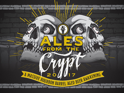 Indiana City Beer Art - Ales From the Crypt beer bricks burst craft creepy halloween label rays skull