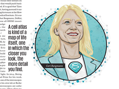 SanFran Mag Editorial - Cori Bargmann blonde illustration portrait scientist superhero woman
