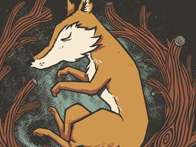Gig Poster Preview fox illustration wood grain