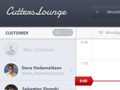 Cutters Lounge Calendar App appointment arrow avatar calendar clean drag search stitches time