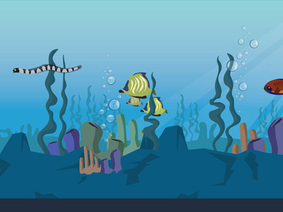 Under the Sea background blue bubbles coral fish game illustration ocean sea snake underwater