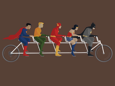Tandem Heroes aquaman batman bike comic cycle flash illustration justice league ride superman