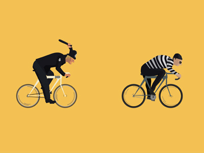 Copper vs Robber 2d bike bobby cop cycling illustration illustrator police robber thief yellow