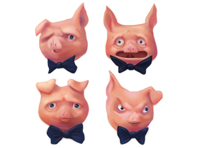 Some Piggies bowtie faces happy illustration mad photoshop pig scared smug