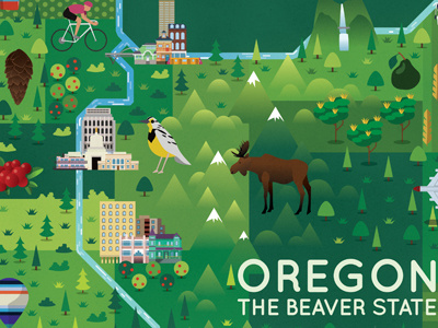 (Detail) Oregon - The Beaver State illustrator map oregon travel usa vector