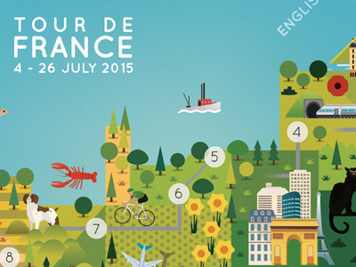 Tour de France 2015 Route 2d cycling dog france landscape map paris tour vector