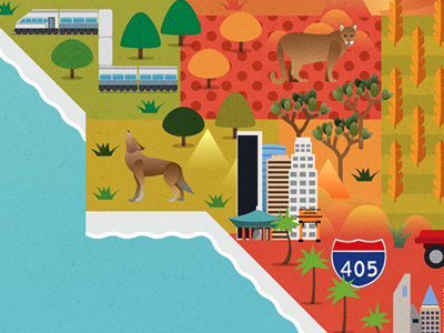 California Map [Detail] california coyote illustrator los angeles map mountain lion train vector