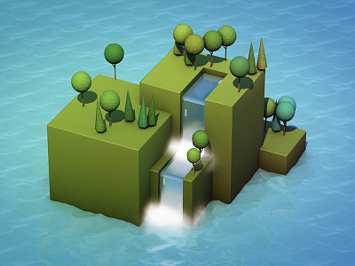 Waterfall Island 3d c4d illustration island waterfall