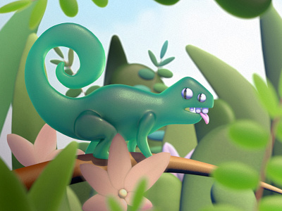 Lizard 3d c4d illustration jungle lizard