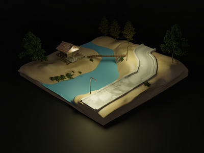 Lowpoly Riverhouse 3d arsitekture graphic design modeling3d