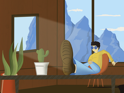 house illustration flat in the mountain animation digital painting enjoy flat characters flat design graphic design house mountain illustration morning mountain outdoor