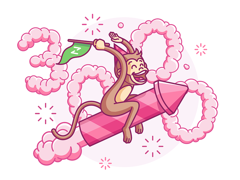 3k followers! Thank you! 3k celebration dribbble followers illustration monkey rocket