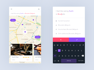 Looking for food app flat food interface ios keyboard location map search ui vector