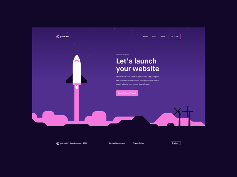 Great Company Landing Page space rocket illustration flat landing page web logo ui