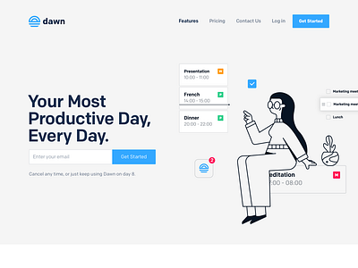 Dawn Landing app branding home page illustration ios landing page ui web