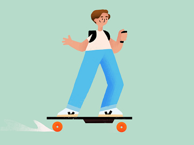 A Friend on a boosted board boosted character design drawing flat illustration skateboard