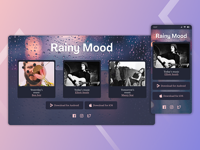 make it rain | ui design for daily curated rainy mood music dailyui003 design mobile responsive typography ui ux web
