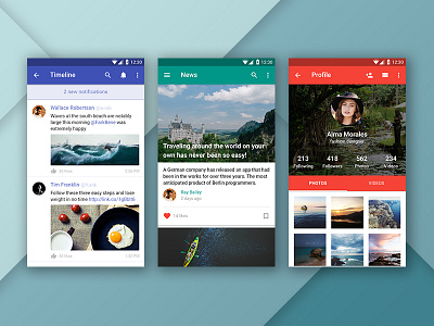 Material app android app material news profile timeline ui ux
