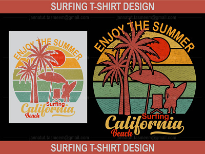 Surfing T-Shirt Design beach california design graphic design summer surfing t shirt typography