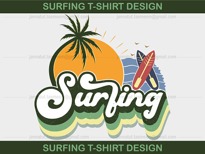 Surfing T-Shirt Design beach design graphic design retro sunset surfing t-shirt typography vintage