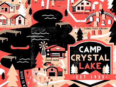 Camp Crystal Lake design friday the 13th horror illustration jason voorhees map movies