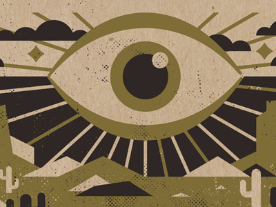 Secret Satanists – A Very Sharp Decline: Greatest Hits 2016-2016 cactus desert design eye half tone illuminati illustration minimal screenprint sunset