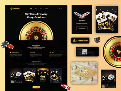 Casino🎰 Landing Page Design💻 to Promote a Casino Website black jack cards casino dice gambling graphic illustration las vegas lettering palm trees poker retro roulette texture typography vector