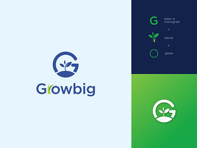 Growbig logo - abstract g logo mark apps icon brand identity branding business logo corporate g g modern logo gradient logo green icon. lawn logo logo logos logotype minimalist logo nature logo organic logo unique logo design vector logo