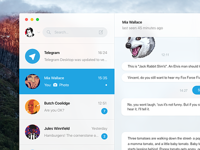 Telegram App Redesign app blue ios light blue mac message messenger redesign talk telegram yosemite