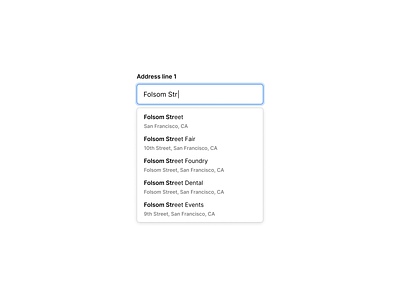 "Address" input field address autocomplete clean design design system dropdown form forms input input field interface modern suggestion systems ui ux