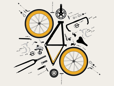 Bits and Pieces bicycle black design fixie graphic illustration parts road vector yellow