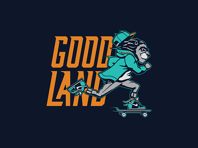 Good Land character design graphic identity illustration lettering lion logo skate type vector