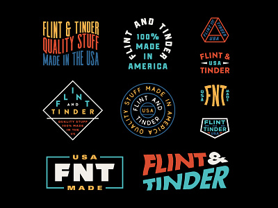 Flint and Tinder Badges apparel branding design identity illustration logo logotype shirt type typography