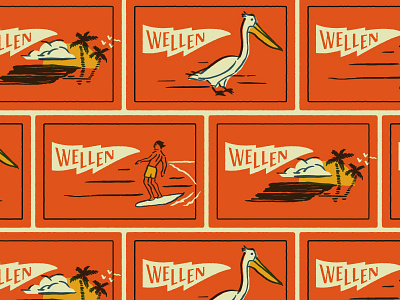 Wellen apparel beach branding design graphic identity illustration lettering logo pelican shirt summer surf type typography vector