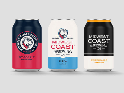 Midwest Coast Cans beer branding brewery can chicago craft beer design dog graphic identity illustration lettering logo type typography vector