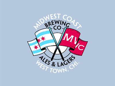 Midwest Coast Brewing apparel badge beer branding brewery chicago flag illustration shirt