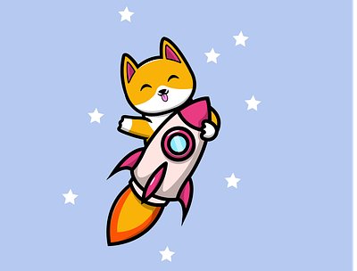 Cute Shiba Inu Holding Rocket Space Ship animal cartoon cute flatdesign l mascot space vector