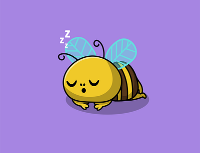 Cute Bee Sleeping animal cartoon design flat illustration mascot sleeping vector