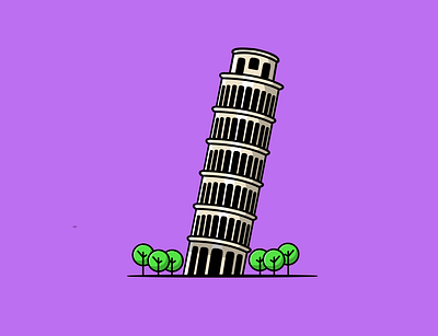 Pisa Tower building cartoon design flat holiday icon illustration italy landmark tower vector