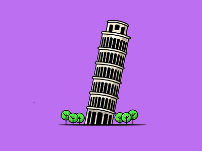 Pisa Tower building cartoon design flat holiday icon illustration italy landmark tower vector