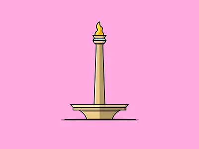 Landmark Of Monument National Monas architecture building cartoon design flat icon illustration indonesian landmark monument national vector