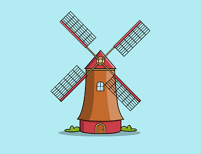 Netherlands Windmill agricultural architecture building cartoon culture design flat icon illustration netherlands vector