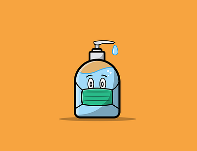 Hand Sanitizer Bottle bottle cartoon corona covid design flat handsanitizer health icon illustration mascot mask vector virus