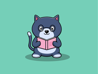 Cute Cat Reading Book animal book cartoon cat cute design flat illustration reading vector