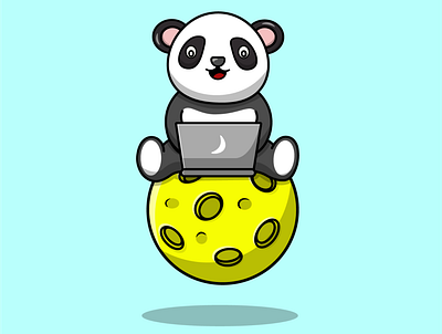 Cute Panda Sitting On Planet cartoon design flat icon illustration logo panda planet science space technology vector
